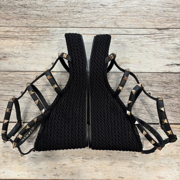 Valentino Rockstud Torchon leather espadrille wedge sandals 38 - Picture 8 of 16